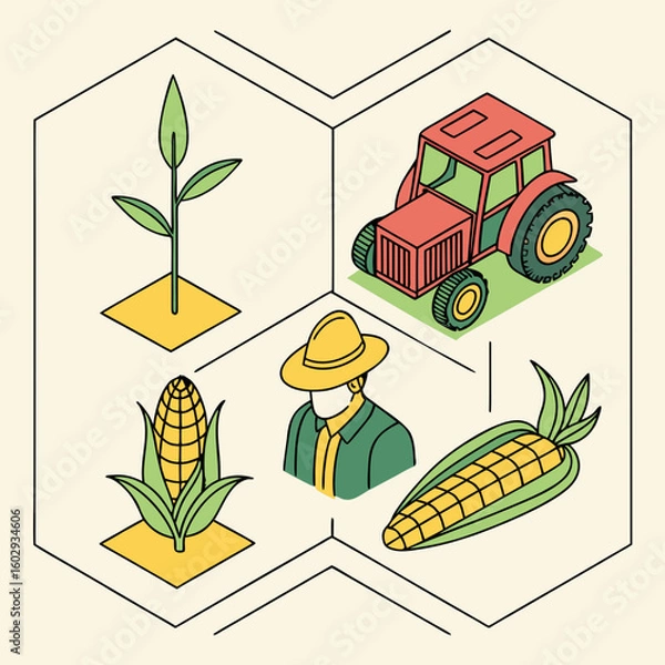 Obraz Farmer and Tractor with Corn Harvest.