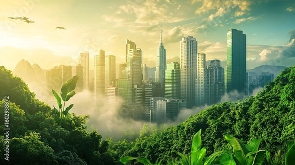 Obraz A large corporation announcing a commitment to sustainability and carbon neutrality.