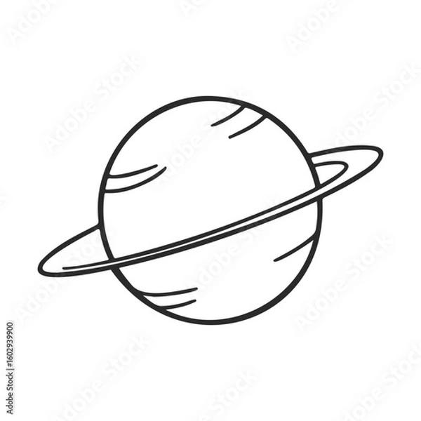 Fototapeta Black and white line drawing of planet with rings – stock vector icon in line style