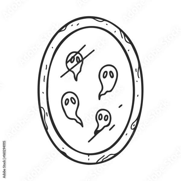 Fototapeta Cartoon ghosts in haunted mirror - halloween spooky art design – stock vector icon in line style