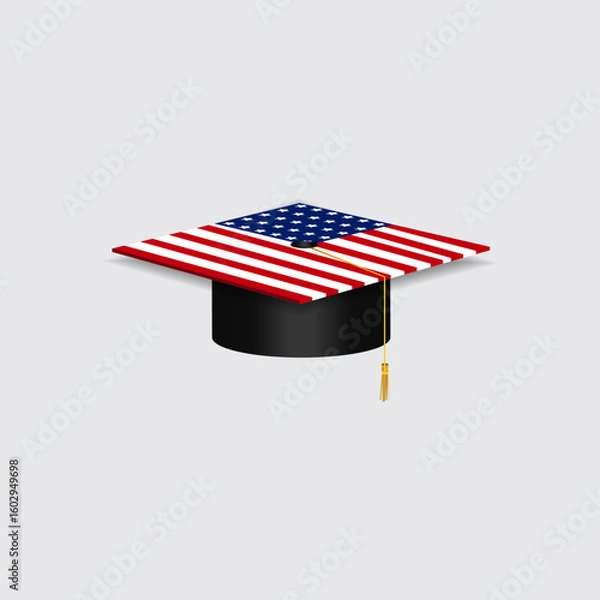 Obraz USA Graduation cap hat isolated on white background vector illustration