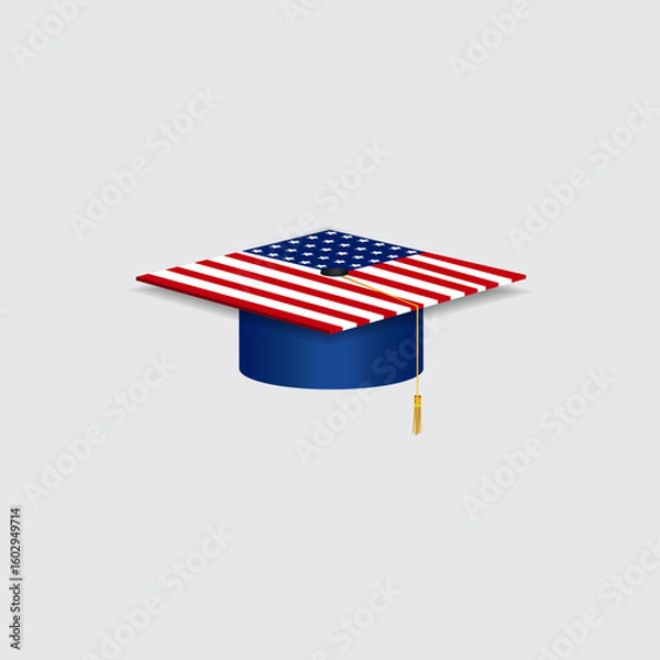 Obraz USA Graduation cap hat isolated on white background vector illustration
