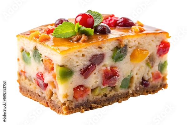Fototapeta slice of fruitcake cake image isolated on a transparent background