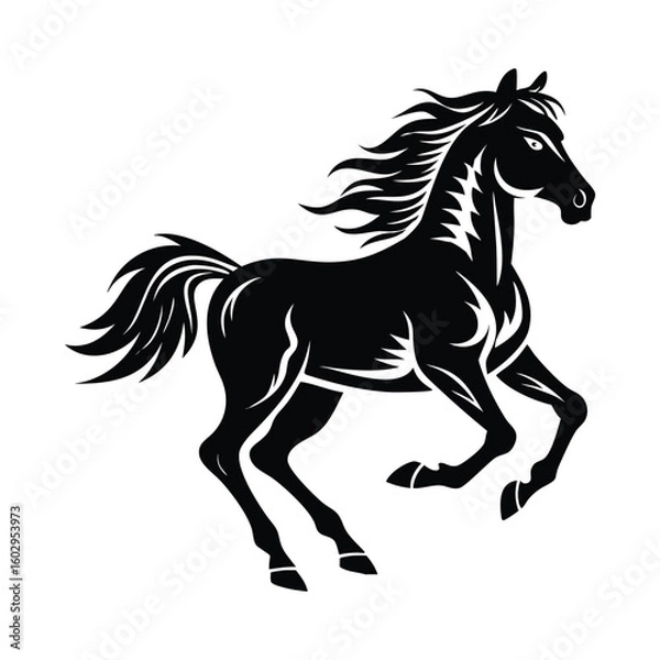 Fototapeta Decorative Horse Silhouette in Motion with Flowing Mane and Ornamental Line Patterns