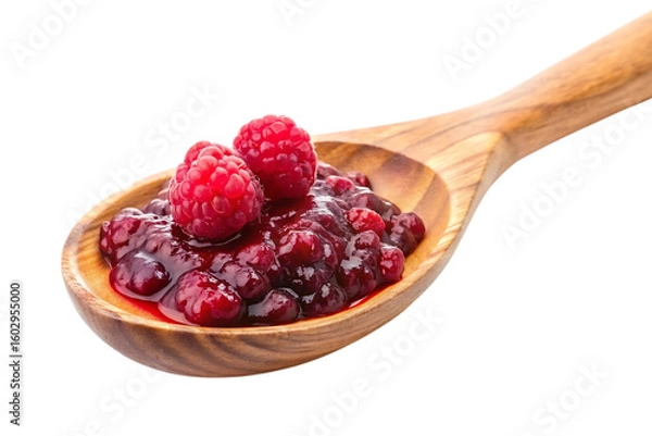 Fototapeta spoon wooden of raspberry jam image isolated on a transparent