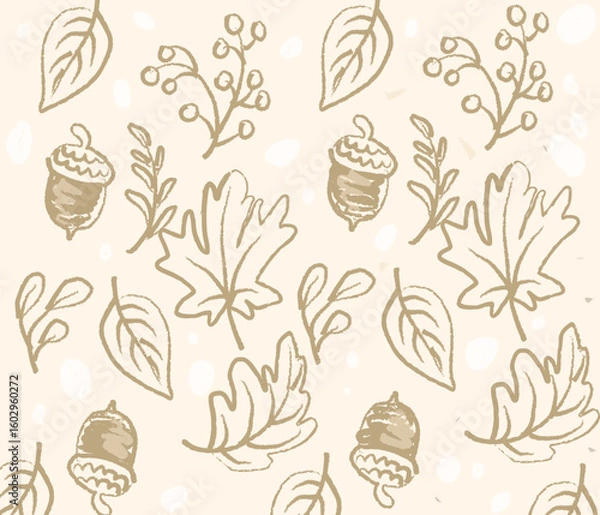 Fototapeta autumn orange pattern with leaves and acorns