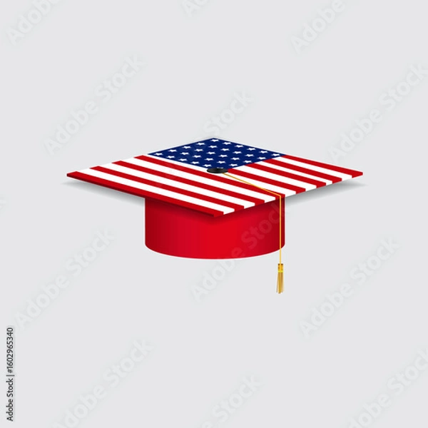 Obraz USA Graduation cap hat isolated on white background vector illustration