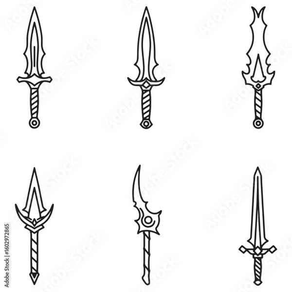 Fototapeta Set of six detailed black and white swords vectors perfect for fantasy designs