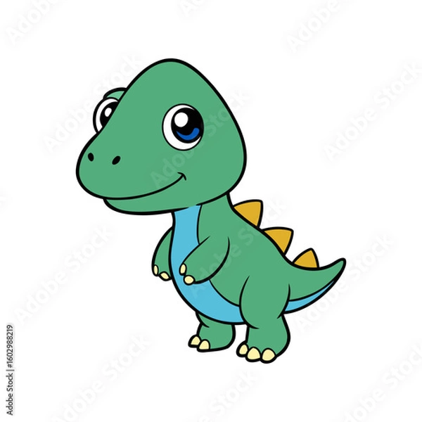 Obraz Cute cartoon green dinosaur isolated on transparent background