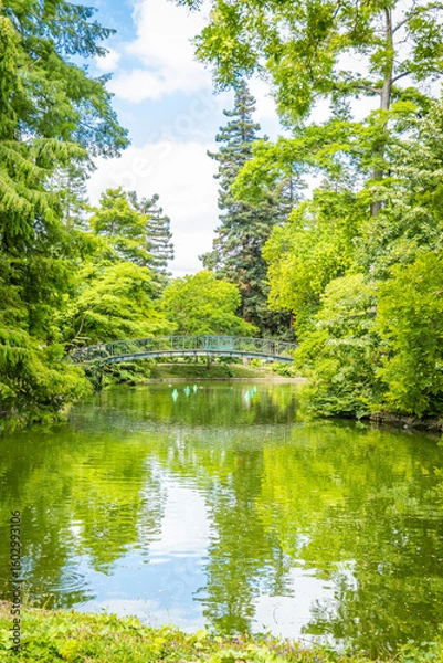 Fototapeta Iron footbridge and body of water of the Jardin Public, the public garden of Bordeaux, France