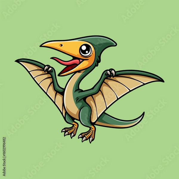 Obraz fun cute pterodactyl colored cartoon character isolated drawing line style sketch classic vintage design illustration