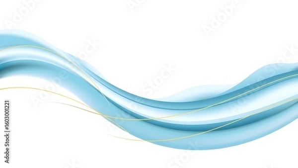 Fototapeta A graceful abstract design featuring flowing blue waves and subtle golden lines on a white background.