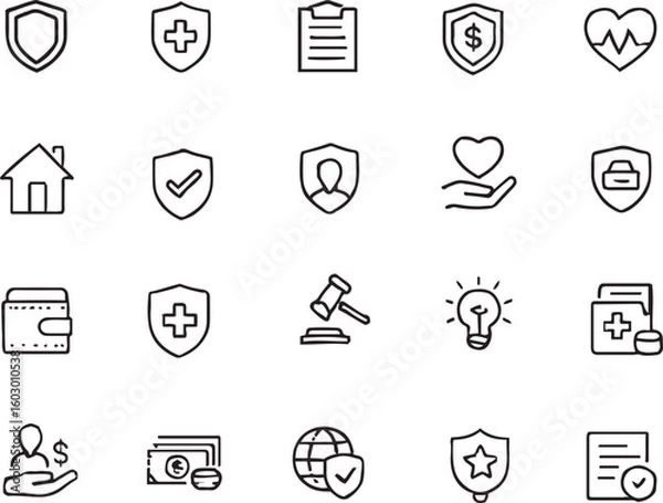 Obraz Insurance Editable vector line Icons set	