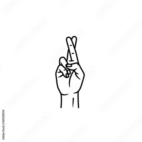 Fototapeta A hand with crossed fingers is drawn in a simple minimalist style symbolizing luck and hope
