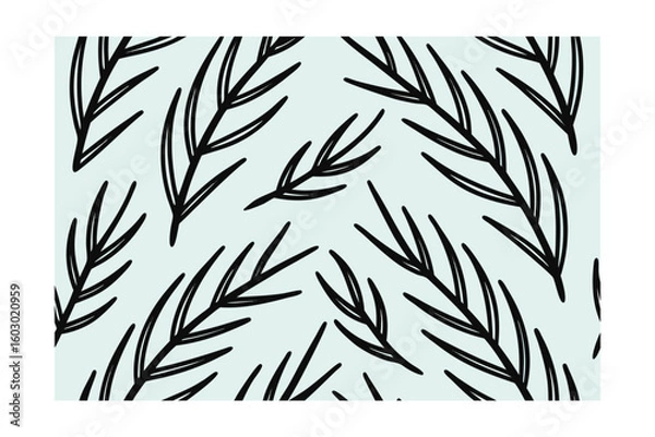 Fototapeta Seamless pattern sketchy branches with leaves on light blue hand drawn