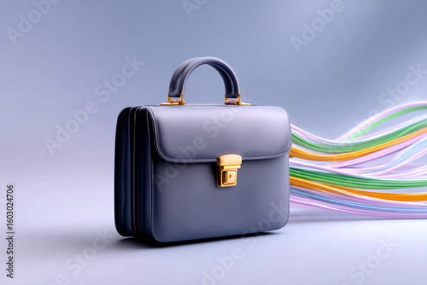 Fototapeta Business Briefcase with Colorful Cables for Data Connection and Communication
