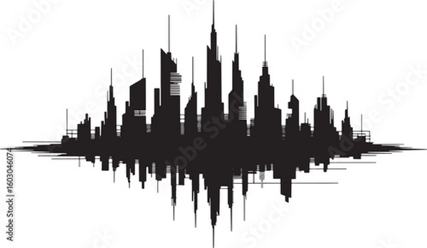 Fototapeta Cityscape Silhouette with Reflection on Transparent Background Urban Skyline Vector
