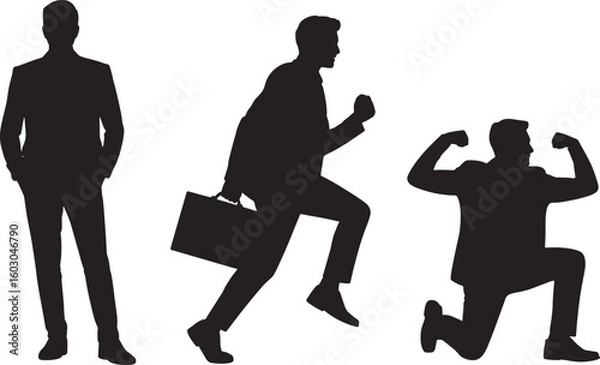 Fototapeta Business Professional Silhouette Vector Set Man Suit Briefcase Running Kneeling Success