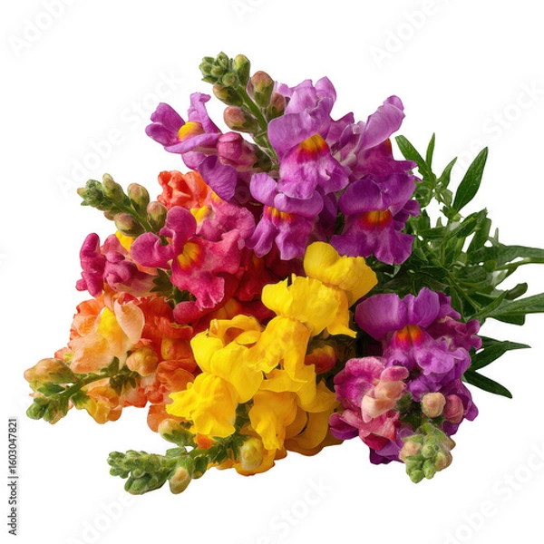 Fototapeta Colorful snapdragon flower bouquet isolated on transparent background