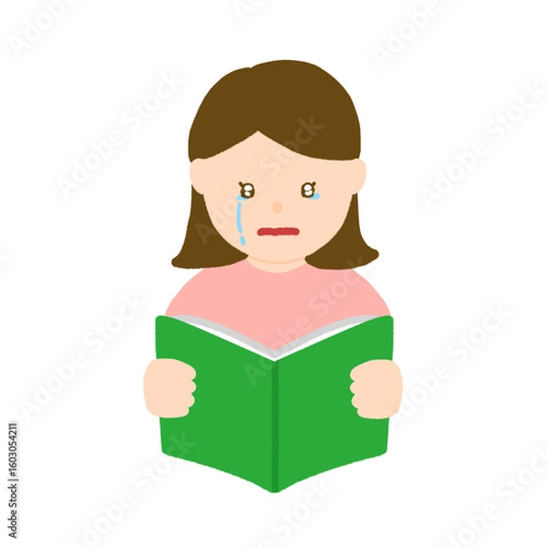Obraz 本を読んで感動して泣いている女性