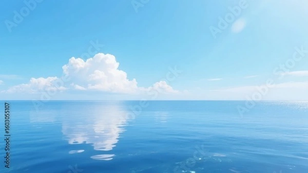 Fototapeta Calm Ocean Horizon with Reflective Clouds Under a Clear Sky