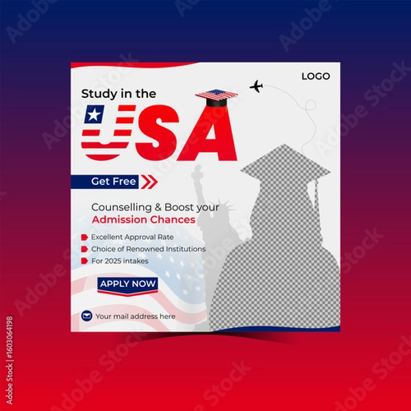 Obraz Study in USA Admission Requirements Social Media Post