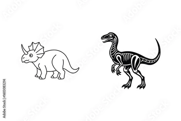 Fototapeta Triceratops and Velociraptor Dinosaur Illustrations