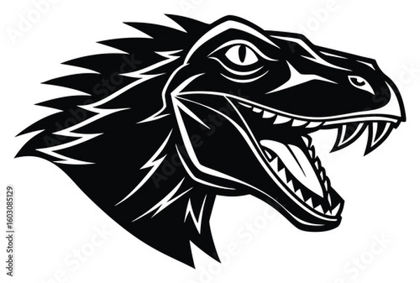 Obraz Black and White Dinosaur Head Illustration for Design and Creative Projects Featuring Strong Graphic Style and Bold Outlines