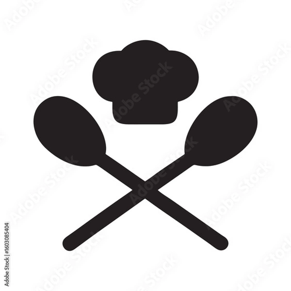Fototapeta Chef hat with crossed spatula and spoon culinary illustration