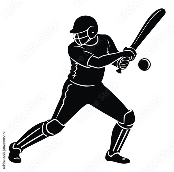 Obraz Cricket Player Hitting Ball with Bat Silhouette on White Background Sport Illustration Vector Design