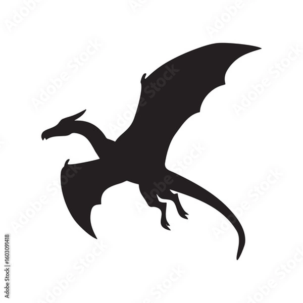 Fototapeta Majestic dragon silhouette with spread wings in dynamic pose