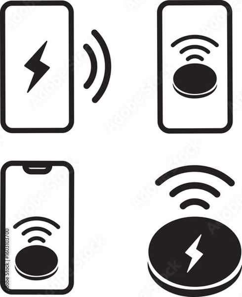 Fototapeta Wireless Charging line vector icon. Mobile and battery power indicator, charging icons symbol, battery, charger, wireless vector,
