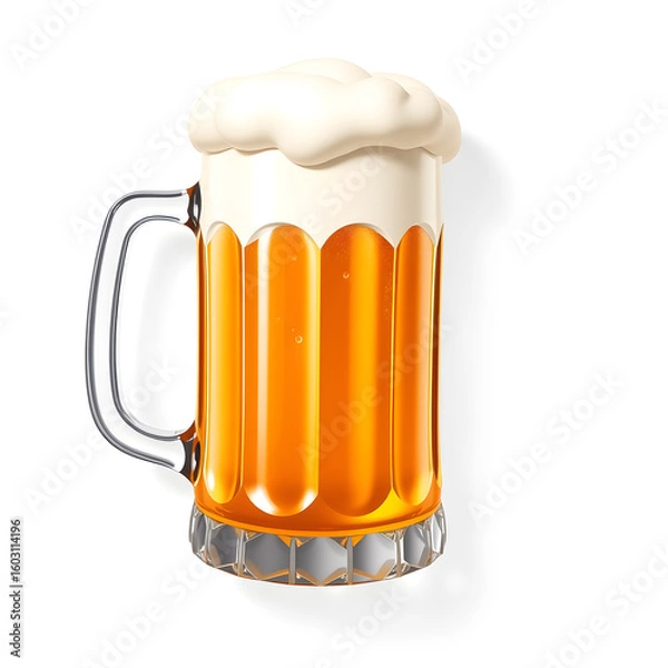 Fototapeta Beer mug, 3D illustration, glossy plastic material, soft shadows, white background. Generative AI