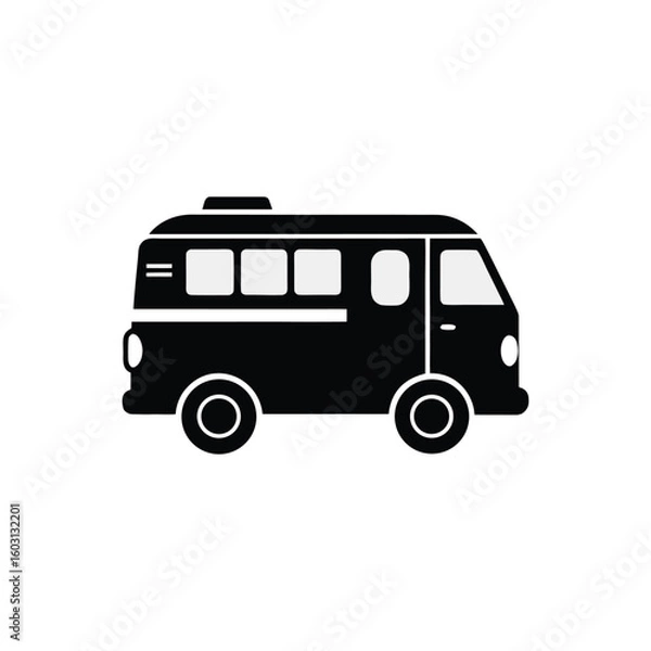 Obraz Black silhouette of a van isolated on white background