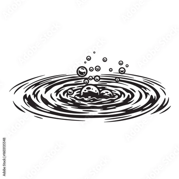 Fototapeta Water ripples and bubbles emanating from a splash liquid