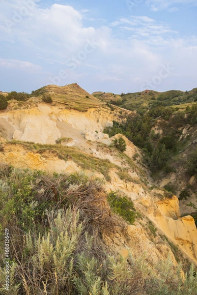 Obraz View from Wind Canyon Trail in Theodore Roosevelt National Park at golden hour