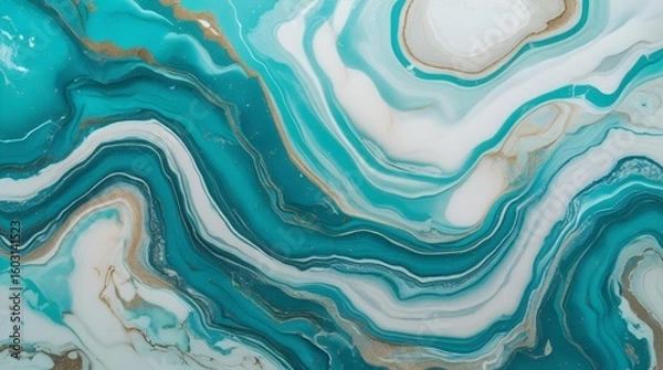 Fototapeta Teal Blue Marble with Wavy Flowing Texture
