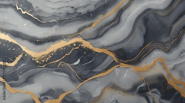 Fototapeta Gray Stone Marble with Flowing Golden Lines
