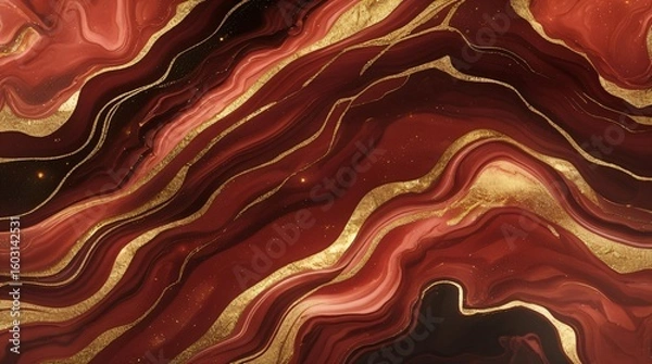 Fototapeta Deep Orange Marble with Glowing Flow Lines