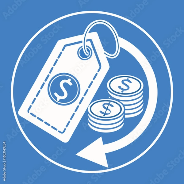 Fototapeta Price tag with dollar sign and coins in circular design  