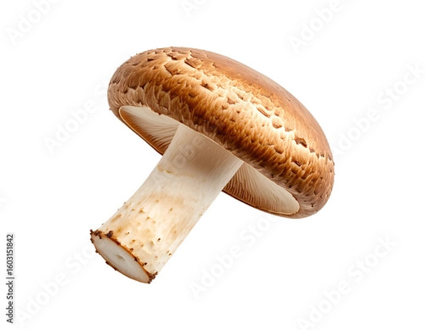 Fototapeta One Matsutake mushroom levitating against a plain white backdrop, detailed surface texture, earthy tones, PNG