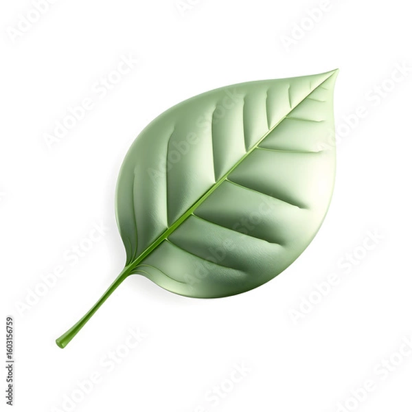 Obraz Leaf, 3D illustration, metallic material, soft reflections, white background. Generative AI