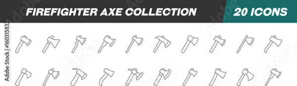 Obraz Collection of Line Icons of firefighter axe. Suitable for books, stores, shops. Editable stroke in minimalistic outline style. Symbol for design