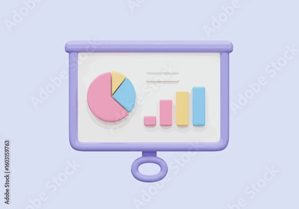 Obraz Presentation board displaying a pie chart and bar graph in pastel colors on a light purple background