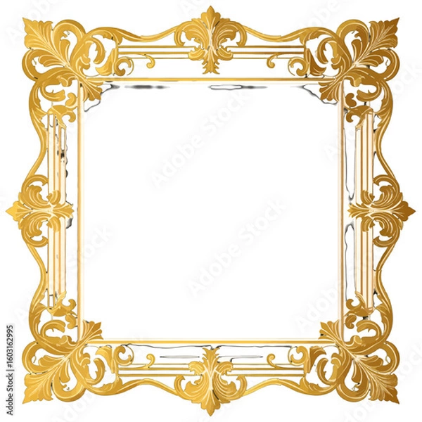 Fototapeta Ornate Gold Picture Frame On White Background