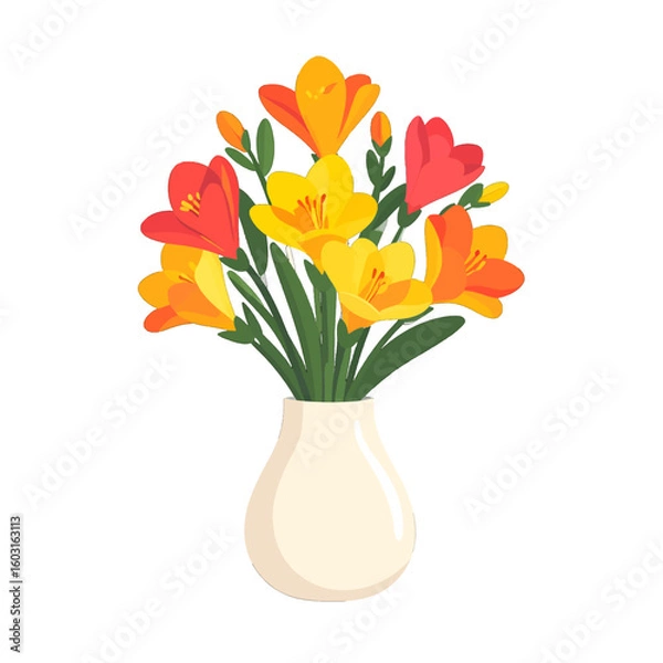 Fototapeta Vibrant Colorful Flowers In Cream Vase