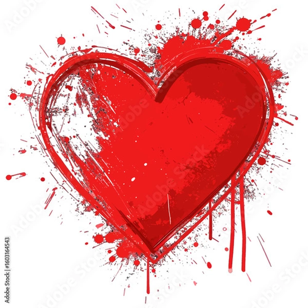 Fototapeta Red Heart With Paint Splatter Graphic Design