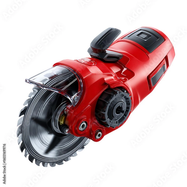 Fototapeta A high-quality red circular saw showcasing precision engineering and robust design for efficient cutting tasks.