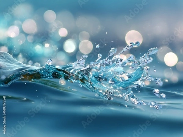 Fototapeta Abstract Water Splash with Bokeh Light Effects in Soft Blue Tones