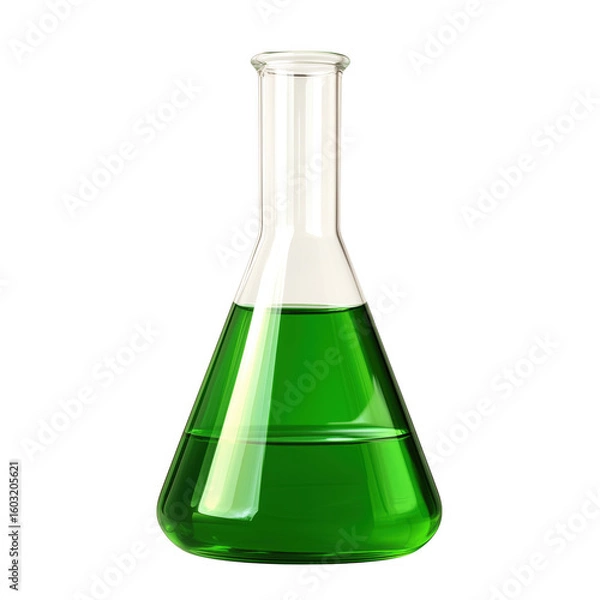 Fototapeta Erlenmeyer flask containing bright green chemical liquid for science laboratory experiments